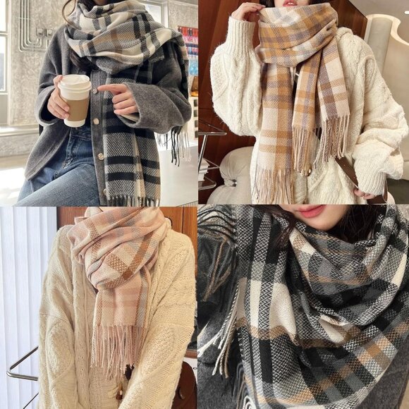 Scarf for Women Winter Fall Cashmere Feel Multicolor Plaid Scarves Fashion Long - Picture 2 of 7